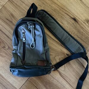 Olive and Black Sling Bag with Brown Patch